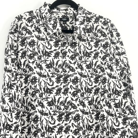 EXPRESS Woman's Neutral Floral Button Front Blouse XXL Office Goth Cottage - Picture 2 of 5